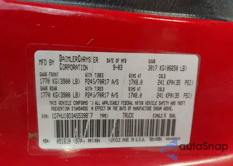 2004 Dodge Ram 1500 Slt/Laramie from USA, damaged, VIN 1D7HU18D34S539877